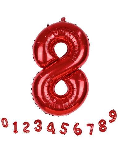 Globo Número 8 Rojo 101,6 cm Autoinflable para Fiestas