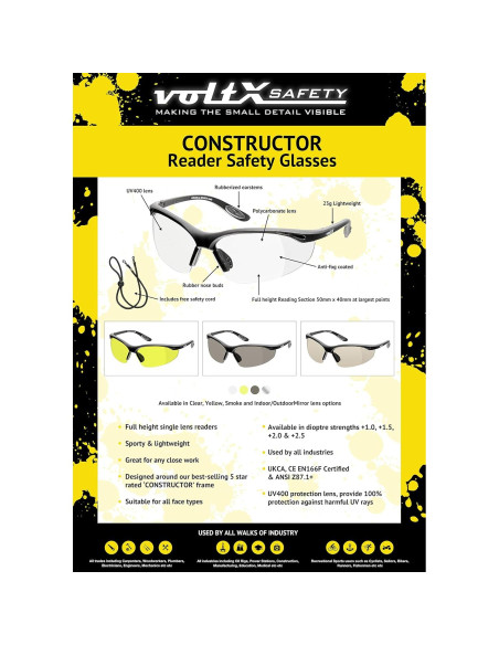 Gafas de Seguridad VoltX Constructor +1.0 Dioptría Claras UV400