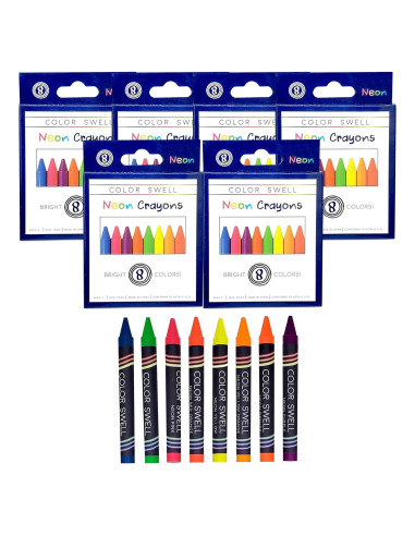 Crayones Neón Color Swell - 6 Cajas de 8 Crayones Vibrantes