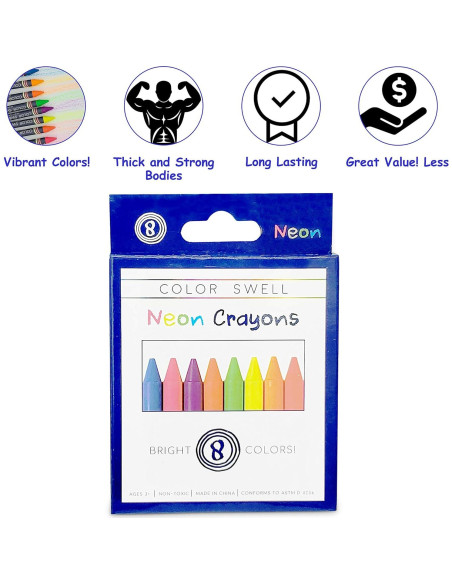 Crayones Neón Color Swell - 6 Cajas de 8 Crayones Vibrantes