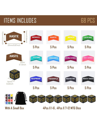 68 Piezas Tokens MTG y Dados con Caja - Accesorios de Juego