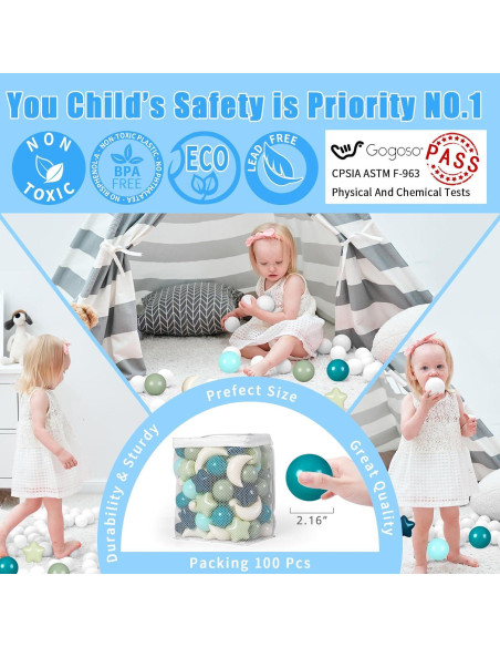 Bolas de Piscina GOGOSO 100pcs Estrellas y Lunas Verde