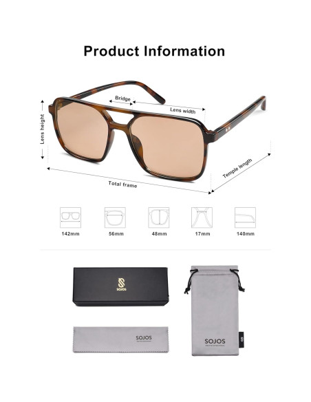 Gafas de sol aviador SojoS SJ2327 UV400 unisex carey marrón