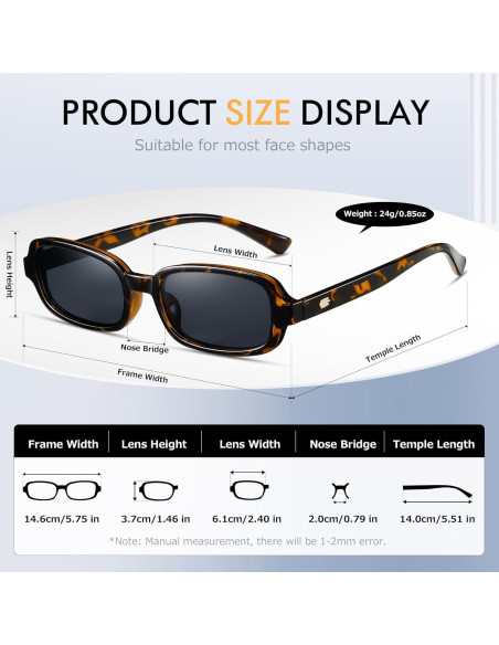 Gafas de sol rectangulares Colrea UV400 para mujeres