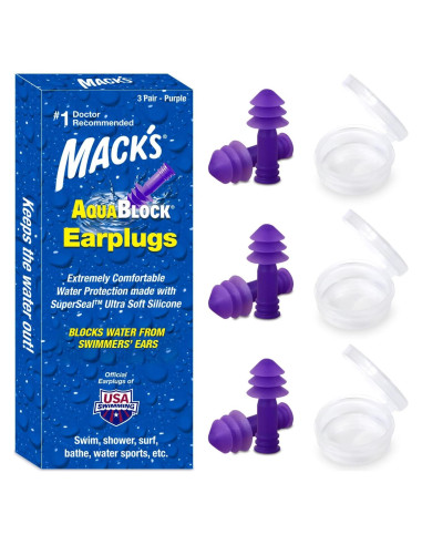 Tapones para oídos AquaBlock Mack's - Silicona impermeable 3 pares