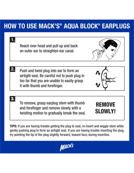 Tapones para oídos AquaBlock Mack's - Silicona impermeable 3 pares