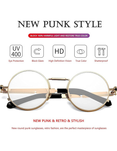 Gafas de sol redondas AIEYEZO steampunk oro 50mm UV 100%