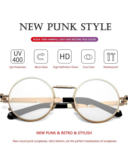Gafas de sol redondas AIEYEZO steampunk oro 50mm UV 100%