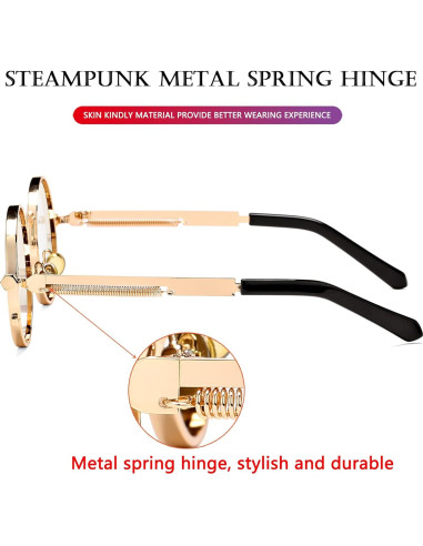 Gafas de sol redondas AIEYEZO steampunk oro 50mm UV 100%