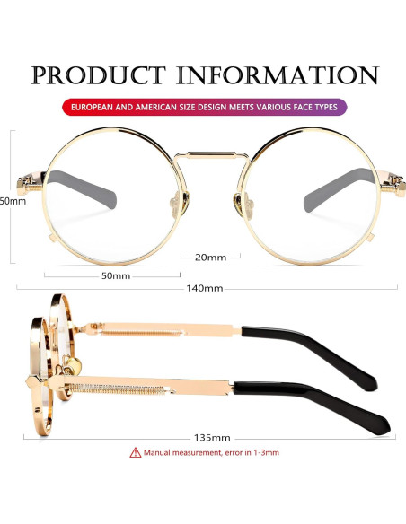 Gafas de sol redondas AIEYEZO steampunk oro 50mm UV 100%