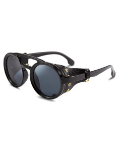 Gafas de Sol Steampunk FEISEDY Redondas UV400 Negro