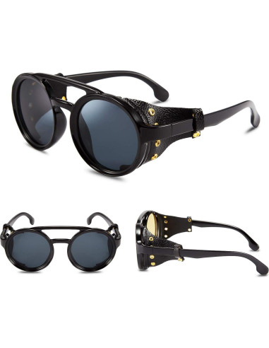 Gafas de Sol Steampunk FEISEDY Redondas UV400 Negro