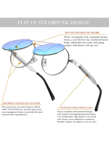 Gafas de sol redondas HJSTES estilo vintage steampunk