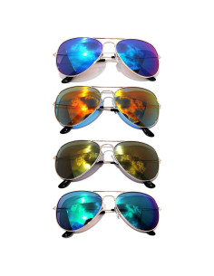 Gafas de sol aviador vintage metal dorado 4 pack lentes espejo