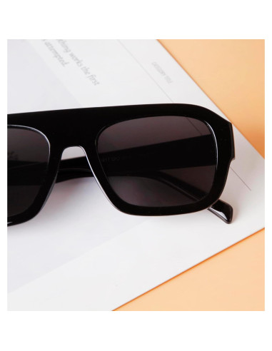 Gafas de sol aviador SDINM unisex con marco grueso negro