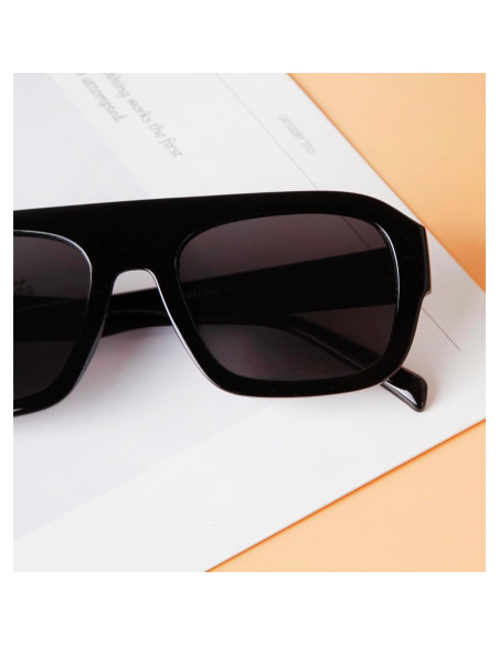 Gafas de sol aviador SDINM unisex con marco grueso negro