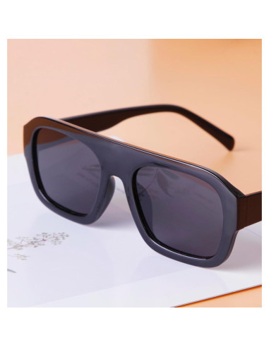 Gafas de sol aviador SDINM unisex con marco grueso negro