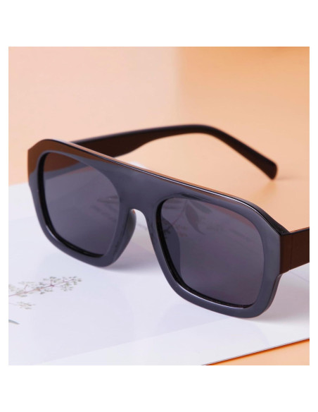 Gafas de sol aviador SDINM unisex con marco grueso negro