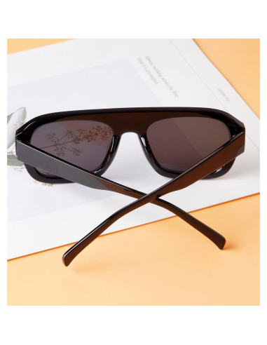 Gafas de sol aviador SDINM unisex con marco grueso negro