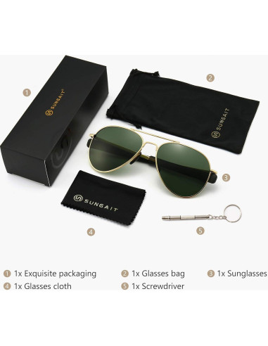 Gafas de sol SUNGAIT Aviador para hombres UV400 polarizadas