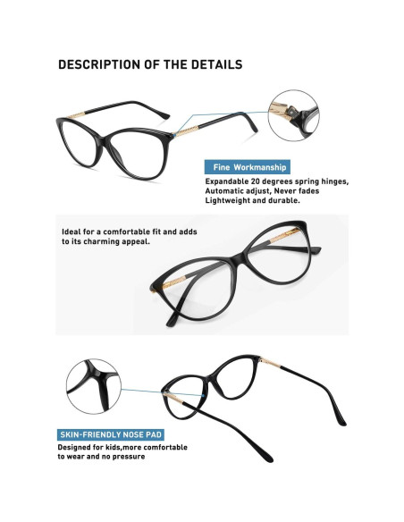 Gafas Bloqueadoras Luz Azul MEETSUN Montura Negra Lente Claro