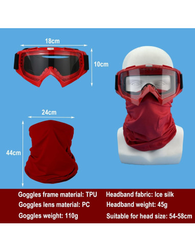 Gafas de Motocicleta LJDJ con Balaclava UV Rojo