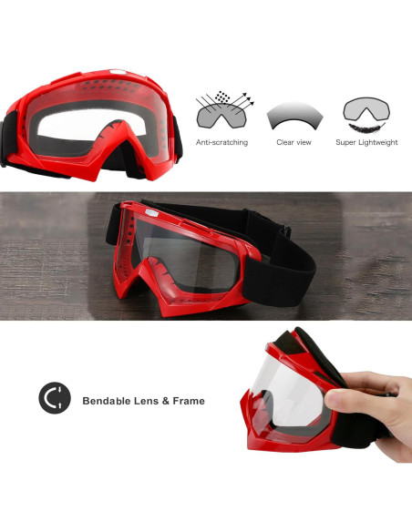 Gafas de Motocicleta LJDJ con Balaclava UV Rojo