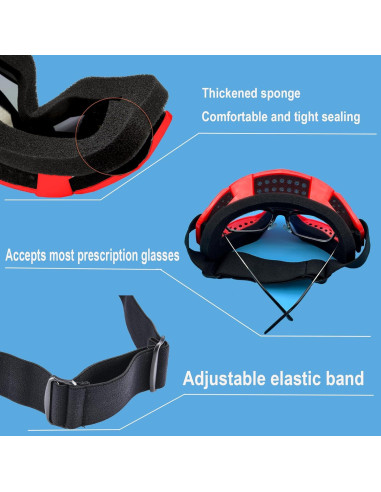 Gafas de Motocicleta LJDJ con Balaclava UV Rojo