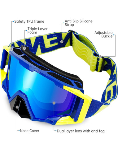 Gafas de Motocross MX - Cubierta Nasal - Marco Azul