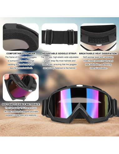 Gafas de Motocross Multicolor 2 Piezas a Prueba de Viento