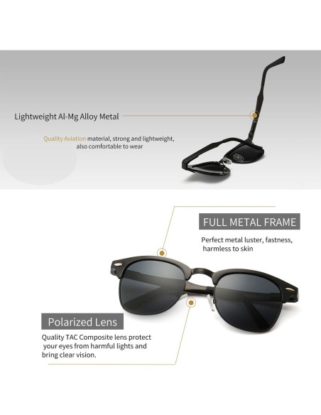Gafas de Sol Polarizadas SUNGAIT Retro Unisex Marco Metal