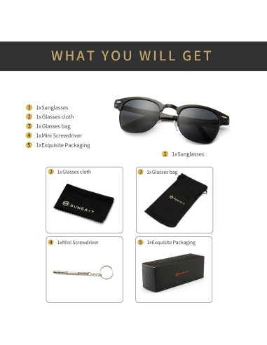 Gafas de Sol Polarizadas SUNGAIT Retro Unisex Marco Metal