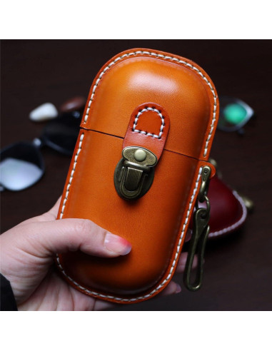 Estuche de Gafas de Cuero Marrón Hecho a Mano 17x8.6 cm