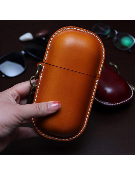 Estuche de Gafas de Cuero Marrón Hecho a Mano 17x8.6 cm