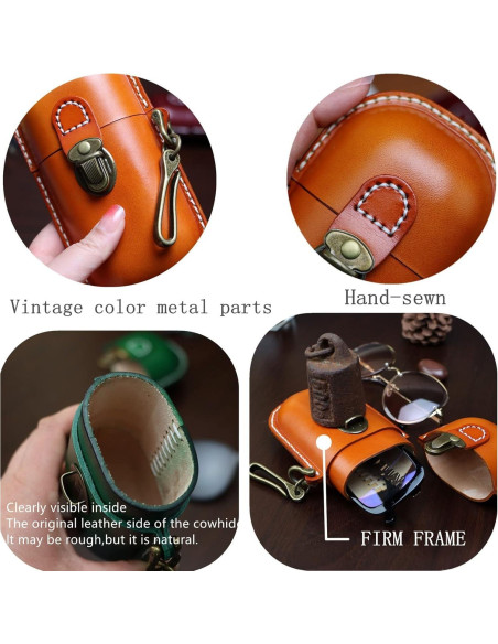 Estuche de Gafas de Cuero Marrón Hecho a Mano 17x8.6 cm