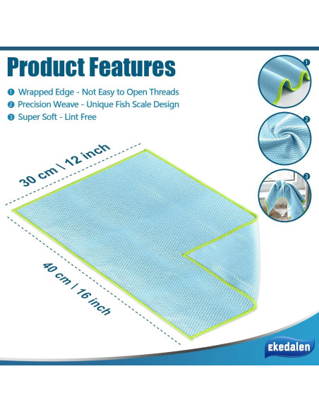 Paño de limpieza Ekedalen 30x40 cm sin pelusa, paquete de 8