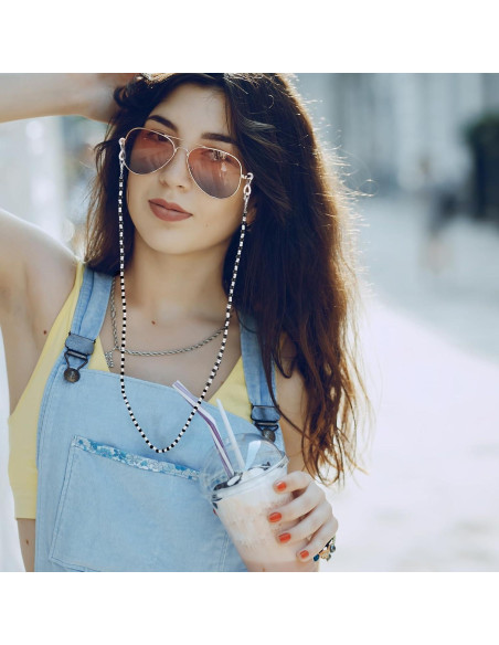 Cadena de Gafas 4 Pcs para Mujeres - Perlas y Acero Inoxidable