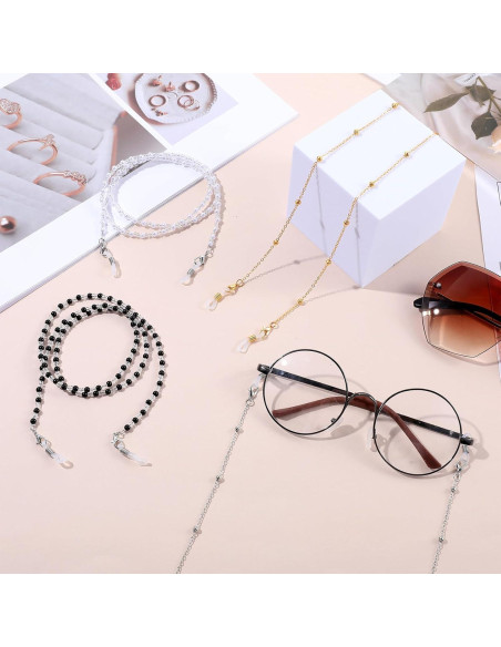 Cadena de Gafas 4 Pcs para Mujeres - Perlas y Acero Inoxidable