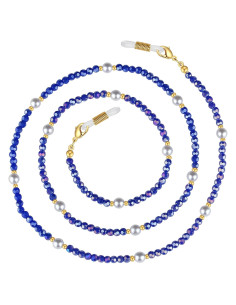 Cadena de Gafas Perla de Medianoche - Cristales Azul Marino