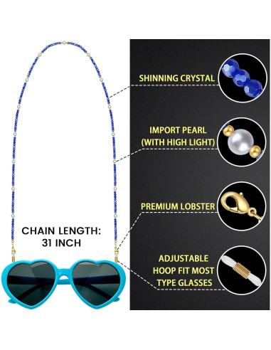 Cadena de Gafas Perla de Medianoche - Cristales Azul Marino