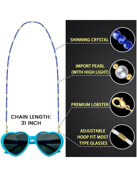 Cadena de Gafas Perla de Medianoche - Cristales Azul Marino