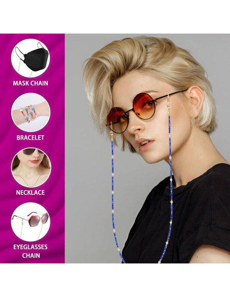 Cadena de Gafas Perla de Medianoche - Cristales Azul Marino