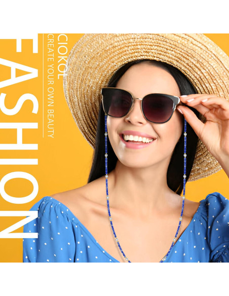 Cadena de Gafas Perla de Medianoche - Cristales Azul Marino