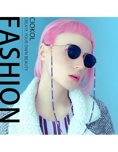 Cadena de Gafas Perla de Medianoche - Cristales Azul Marino