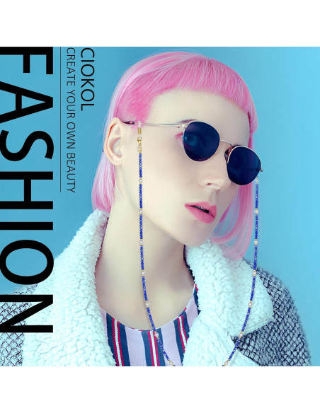 Cadena de Gafas Perla de Medianoche - Cristales Azul Marino