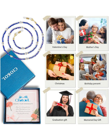 Cadena de Gafas Perla de Medianoche - Cristales Azul Marino