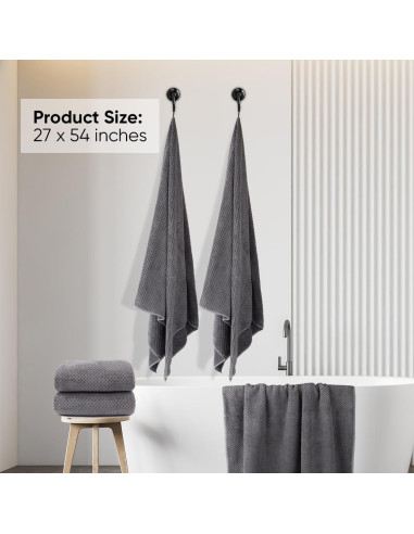 HOMEXCEL Juego de 2 Toallas de Baño Microfibra Gris 68.6x137.2cm