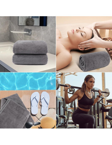 HOMEXCEL Juego de 2 Toallas de Baño Microfibra Gris 68.6x137.2cm
