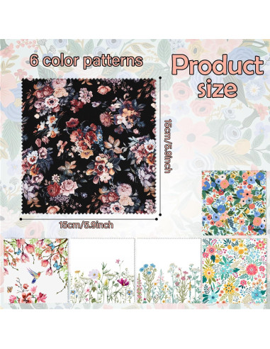 Paño de limpieza de gafas BHAHB 6 PCS microfibra floral