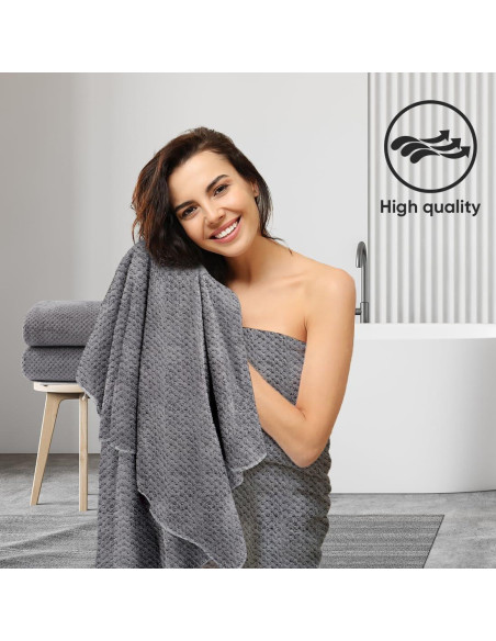 HOMEXCEL Juego de 2 Toallas de Baño Microfibra Gris 68.6x137.2cm